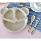 3Pcs/set Wheat Straw Baby Dishes Cartoon Tableware Set Kids Dinner Platos Baby Feeding Plate Training Bowl Spoon Fork Tableware