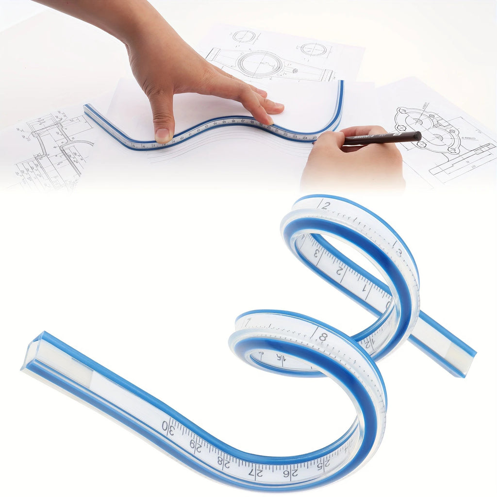 1pc Flexible Curve Ruler - Dual Scale, Multifunctional Plastic Tool for Office and School Design & Drawing, Drafting Equipment