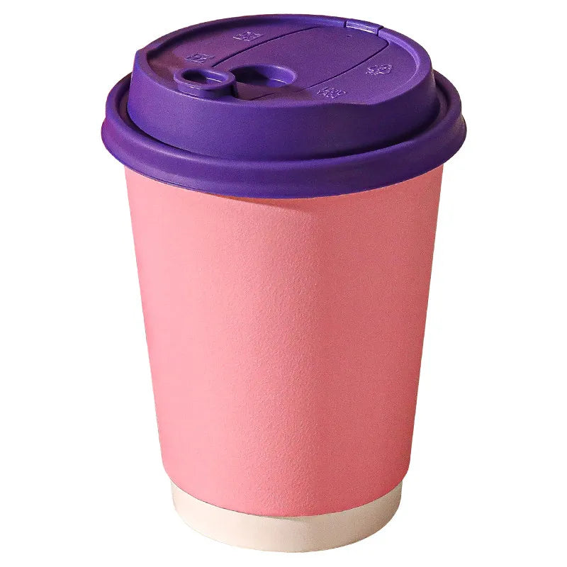 Disposable Milk Tea Coffee Hot Drink Paper Cup Pink Thickened Hollow Beverage Shop Takeaway Packaging Disposable Cups 100pcs
