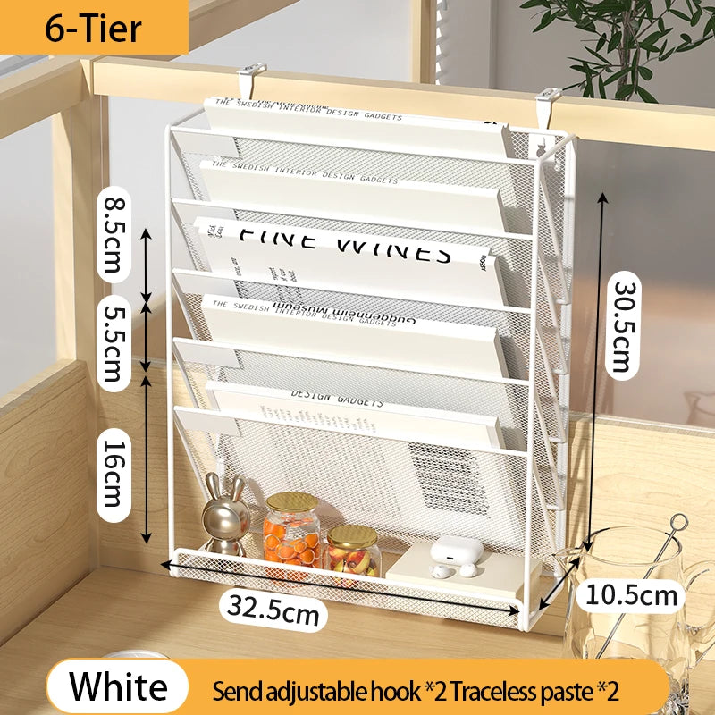 Desk File Organizer Mesh 5-Tier, Hanging Wall Mount Document Organization Stand, Desktop Vertical Mail Paper Folder Holder Rack
