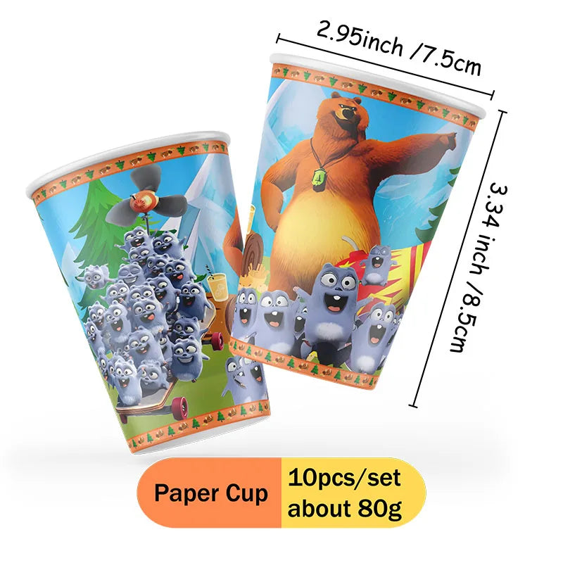 Grizzly and The Lemmings Cartoon Party Supplies Disposable Tableware Paper Plates for Birthday Shower Party Decoration Gifts