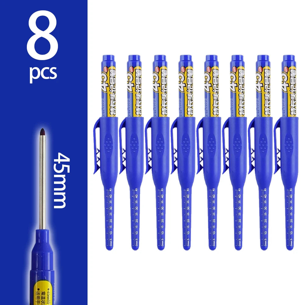 4-60Pcs 45mm Long Nib Head Carpenter Pen Deep Hole Marker Pens Black/Blue/Red/White for Measuring Woodworking Hand Tools