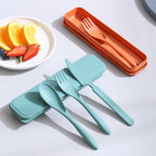 3In1 Wheat Straw Dinnerware Set Portable Reusable Cutlery Sets Knife Fork Spoon Chopsticks Travel Utensil Box Camping Tableware
