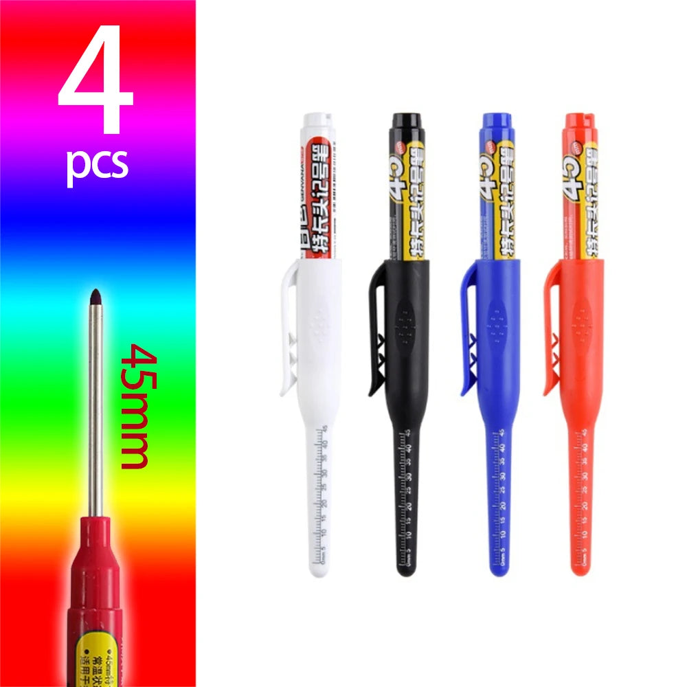 4-60Pcs 45mm Long Nib Head Carpenter Pen Deep Hole Marker Pens Black/Blue/Red/White for Measuring Woodworking Hand Tools