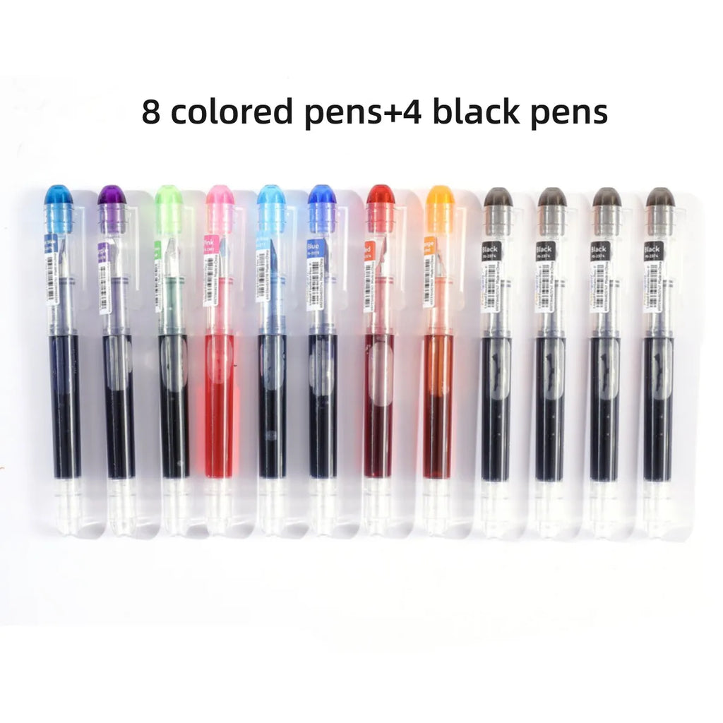 Large Capacity Disposable Fountain Pen Multi-Color Writing Ink Pens Quick-Drying Stationery F Nib Direct Liquid Pen Office Acce