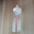 DIY 400MLSchool Bottle Plastic Customize Print Name Kid's Children Cup Straw Tube Ring Handle Easy Take Food Safety Material