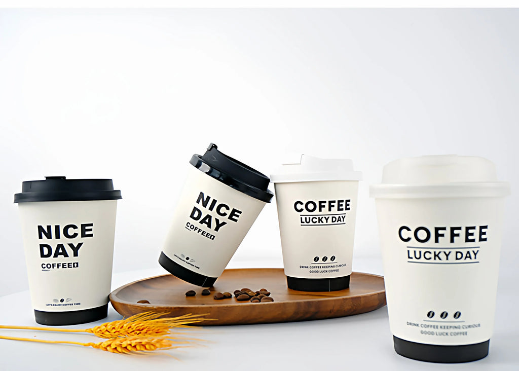 50pcs Thick Double-layer Coffee Paper Cup Disposable 90mm Caliber Hot Drink Leak Proof with Lid Shop Takeaway Paper Cups