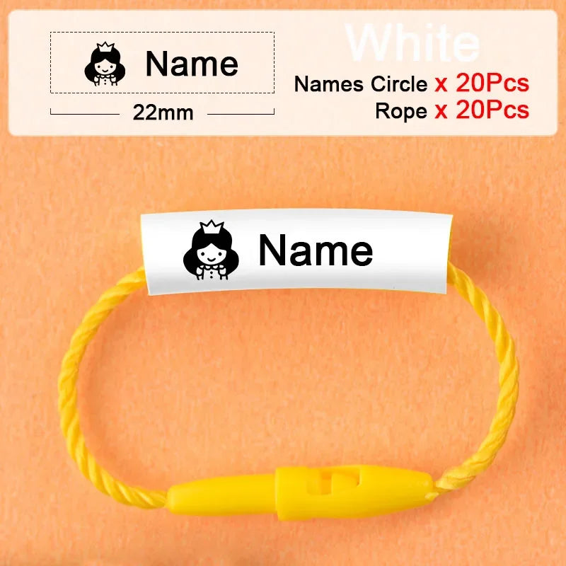 20pcs Baby Shoes Schoolbag Cup Clothes Name Sticker Waterproof Tag Rope Baby Name Ring Children Customized Name Label Pendant