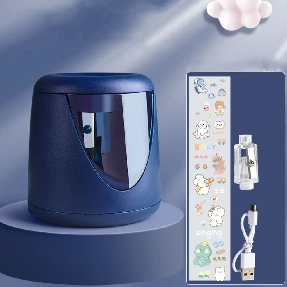 Cartoon with Decorative Sticker Switch Automatic Electric Pencil Sharpener Creative Stationery Mechanical Tool
