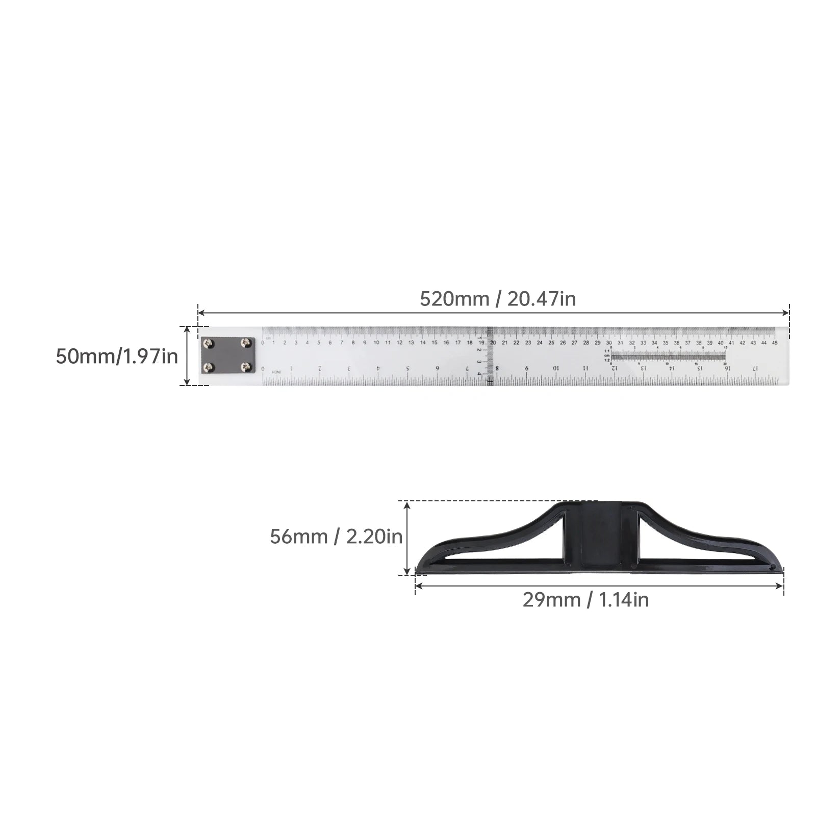 Metric & Imperial Scales Aluminum Alloy Angle Triangle Ruler 45cm T Square Acrylic Ruler Measuring Tool Set for Carpentry