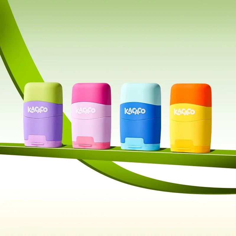 M&G Pencil Sharpener with Eraser Two in One Double Hole Designing Student Pencil Eraser Less Crumbs Clean Replaceable Core