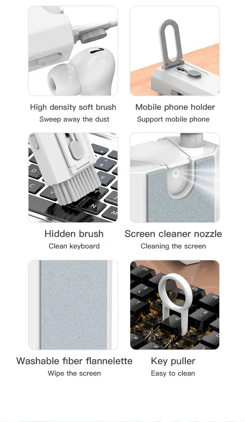 8 In 1 Cleaning Kit Keyboard Cleaner For AirPods Camera Phone Cleaning Tool Keycap Puller Set Screen Brush Earphone Cleaning Pen