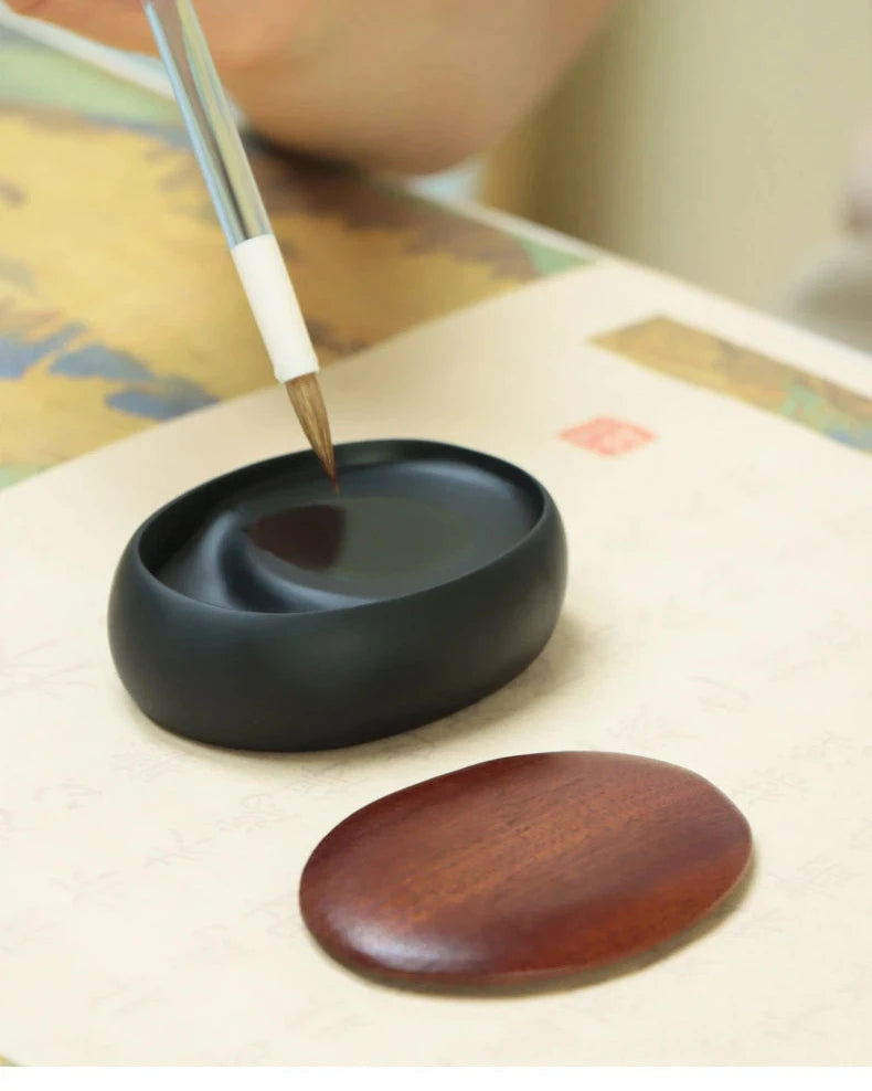 She Inkstone with Lid Antique Chinese Ink Stone for Calligraphy Writing and Traditional Painting Practice Natural Rock Inkstone