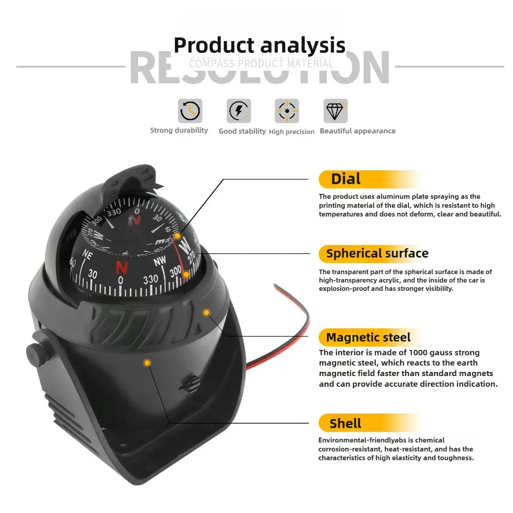 High Precision LED Light Pivoting Compass Navigation Electronic Compass For Marine Boat Car