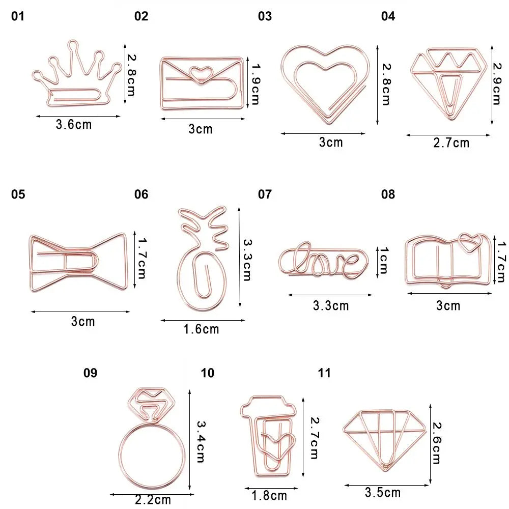 50/20pcs Love Diamond Crown Envelope Stationery Photo Tickets Office Supplies Metal Book Paper Clip Paperclips Mini Binder Clips