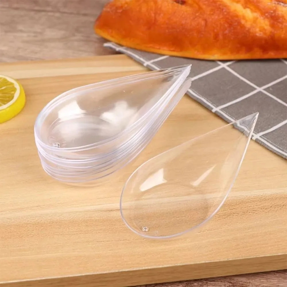 50Pcs Tear Drop Mini Appetizer Plates Reusable Plastic Tasting Spoons Plates Tableware Mousse Dessert Ice Cream Cup