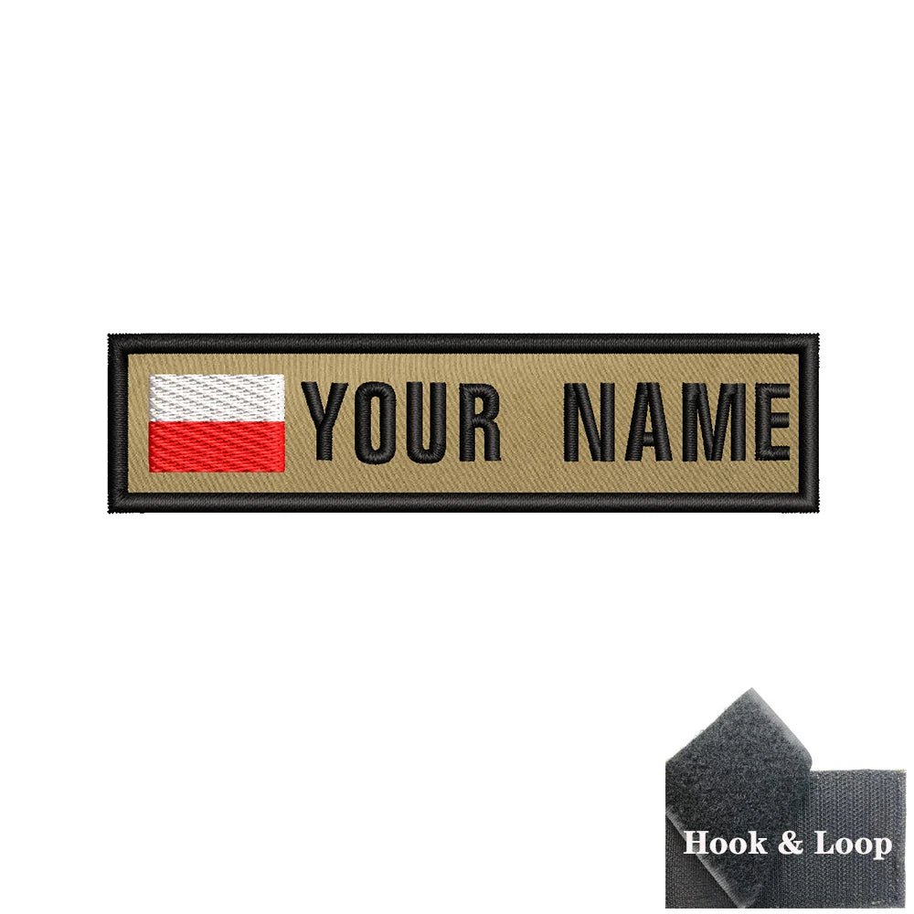 1PC 10cmX2.5cm Custom Name Flag Patch Badge Khaki Iron On Or Hook Loop Netherlands Russia Lithuania France Italy Spain Israel
