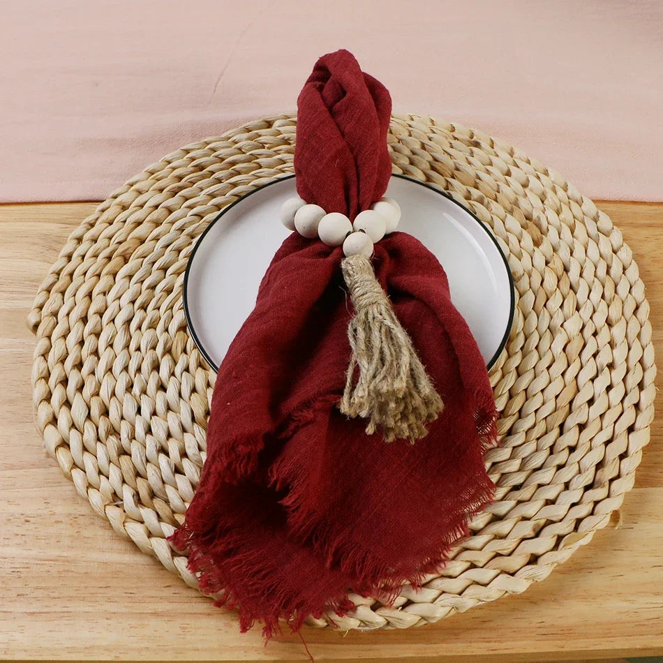 10pcs 32x32cm Gauze Cotton Wedding Napkins Reusable Green Trim Tea Towel Rustic Retro Burrs Napkins for Party Table Decoration