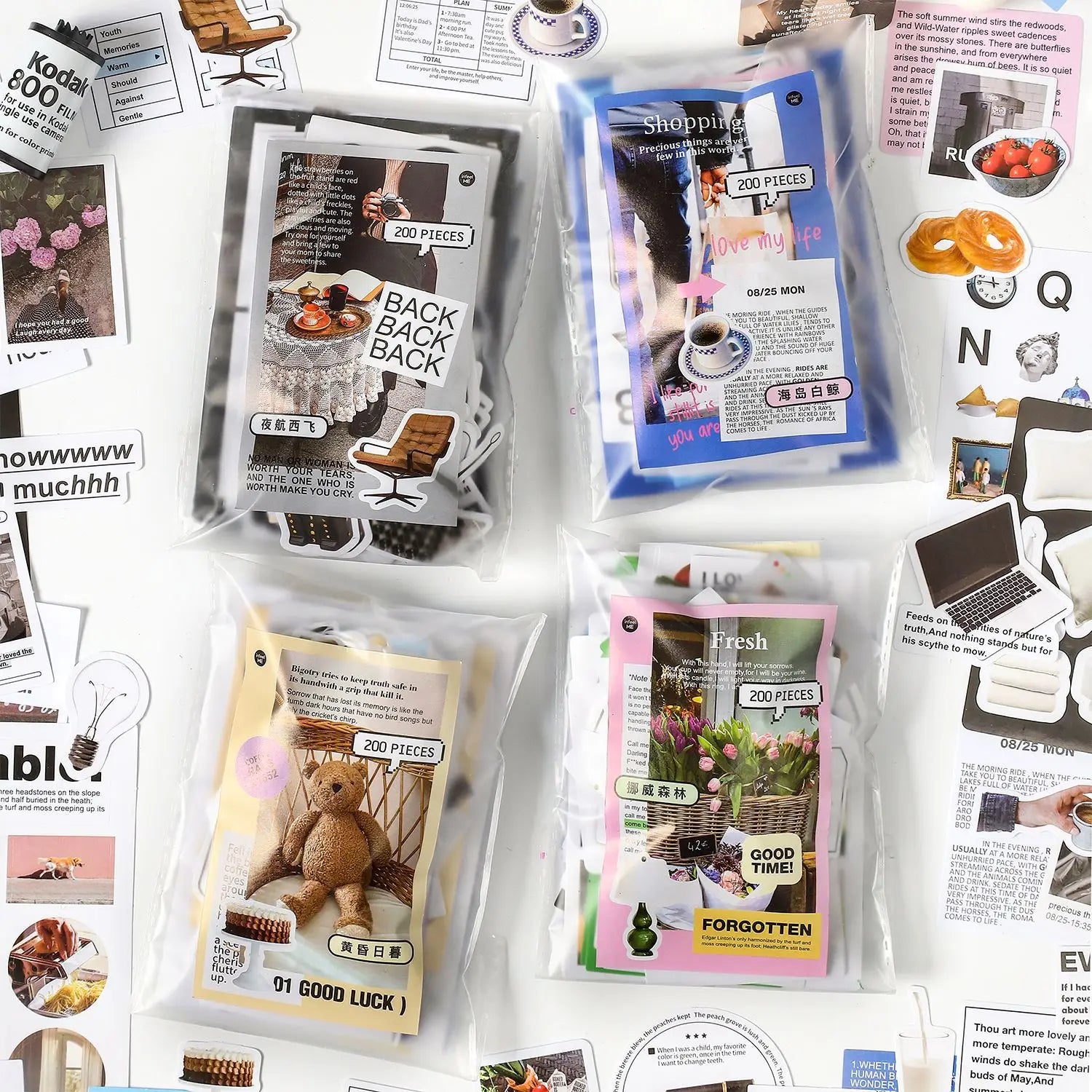 200 pcs Korean Decoration Material Paper pack Collage Junk Journal Material DIY Scrapbook Diary Album Lable Stationery