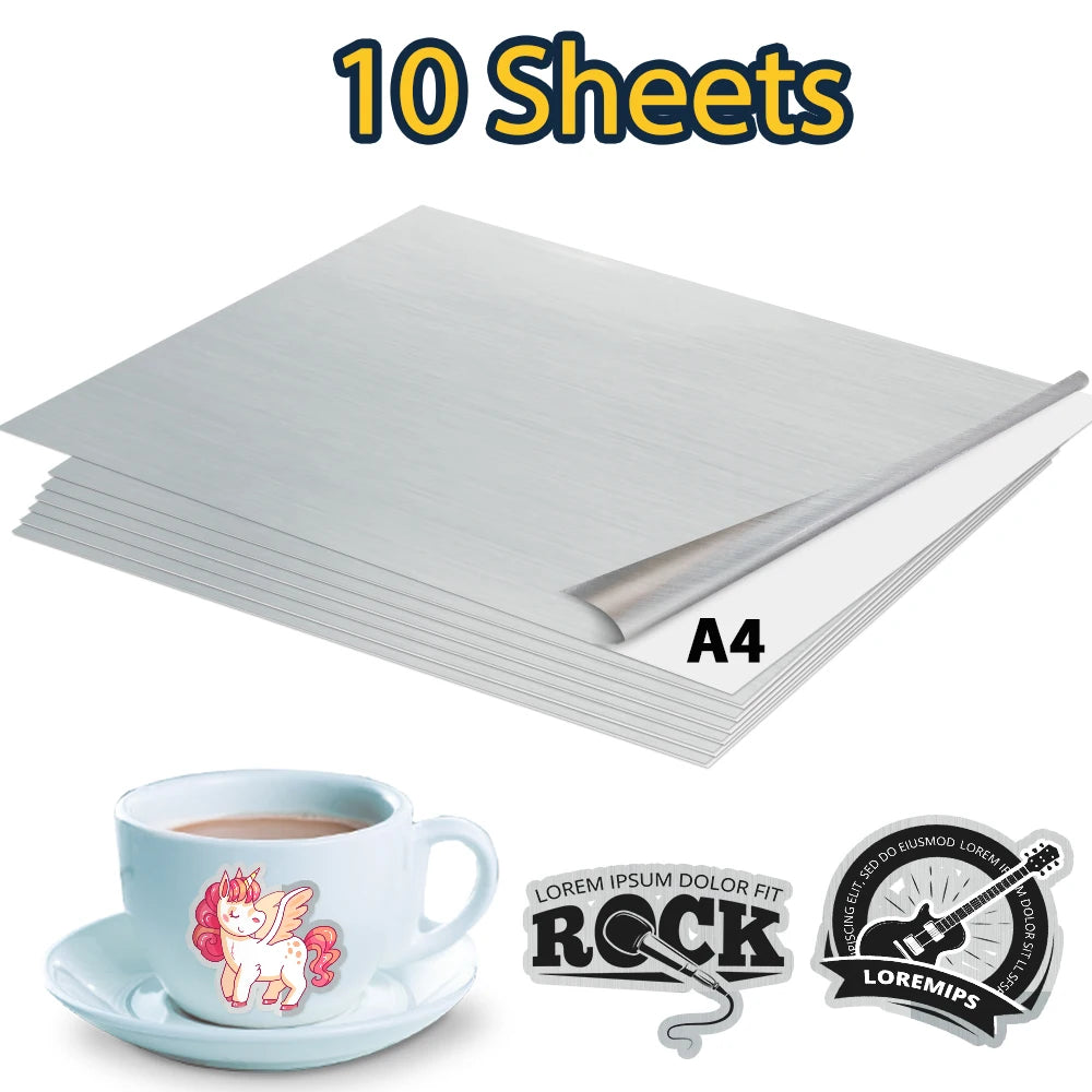 10Sheet Silver Printable Vinyl Sticker Paper A4 Printer Copy Paper Transparent White Sticker Paper DIY Crafts for Inkjet Printer