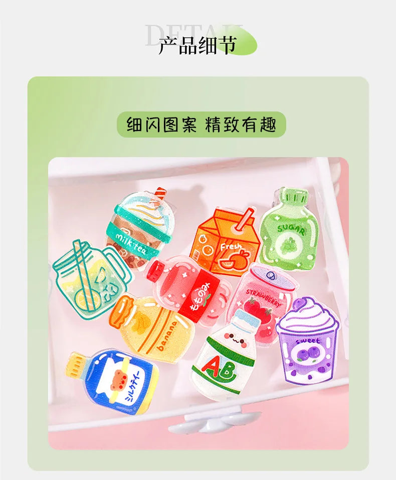 5pcs/lot Cartoon Beverage Bottle Clips Cute Acrylic Decorative Clips, Student Stationery Gifts, Test Paper Clips Ins Small Clips