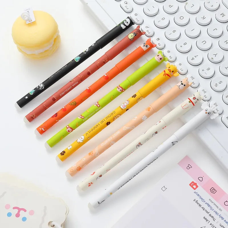 4/8pcs Colors Erasable Gel Pens with Erase Ink Cute Animal Pen Colours 0.5mm/0.7mm Tip Fine Ballpoint Pen for School Office Gift