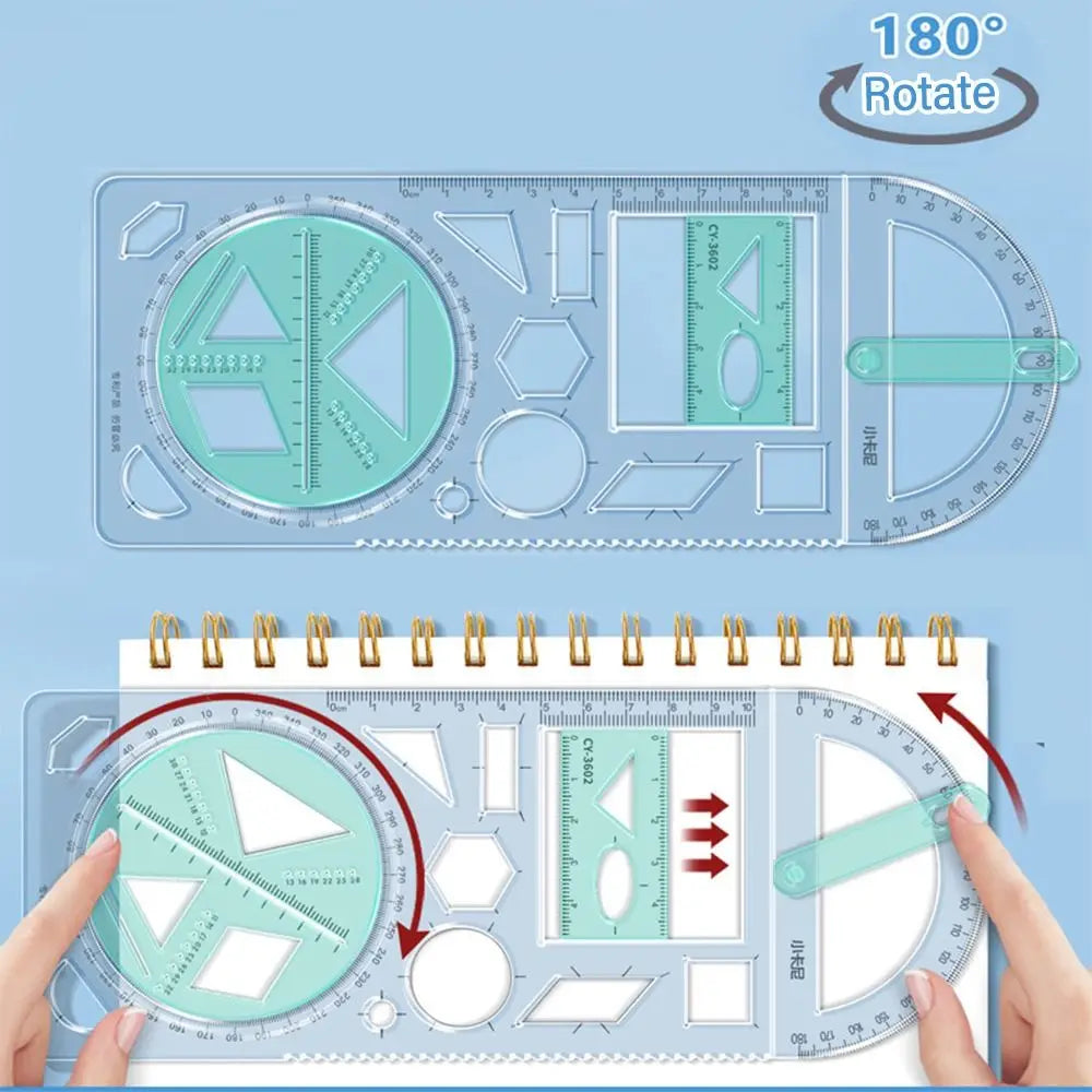 Rotary Multi-function Geometric Drawing Ruler Protractor Learning Measuring Tool Creative Stationery Gift School Office Supplies