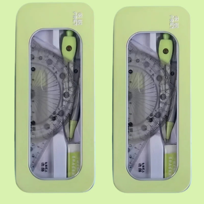Fu Rui Compass Ruler Set Iron Box Rubber Lead Core Triangle Plate Protractor 7-Piece Set Student Mathematics