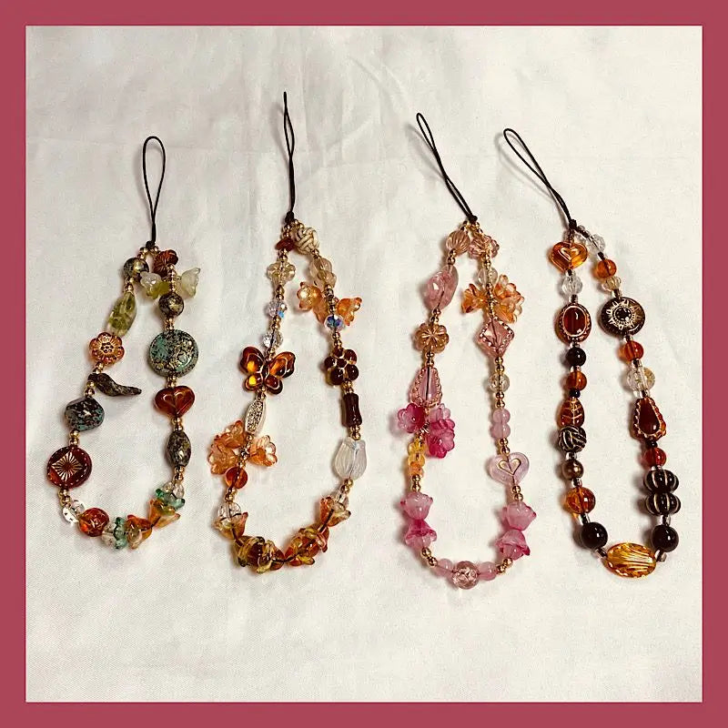 Fashion Women Beaded Phone Charm Strap Ins Wrist Hanging Ornament Phone Case Keychain CCD Camera Anti-Lost Lanyard