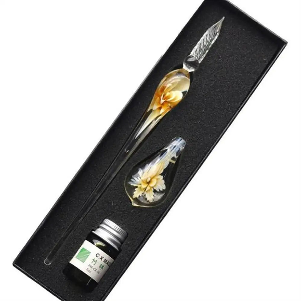 Signature Floral Dip Pen  Craft Vintage Smooth Glass Fountain Pen Calligraphy Filling Ink Dipping Ink Pen Writing Tool