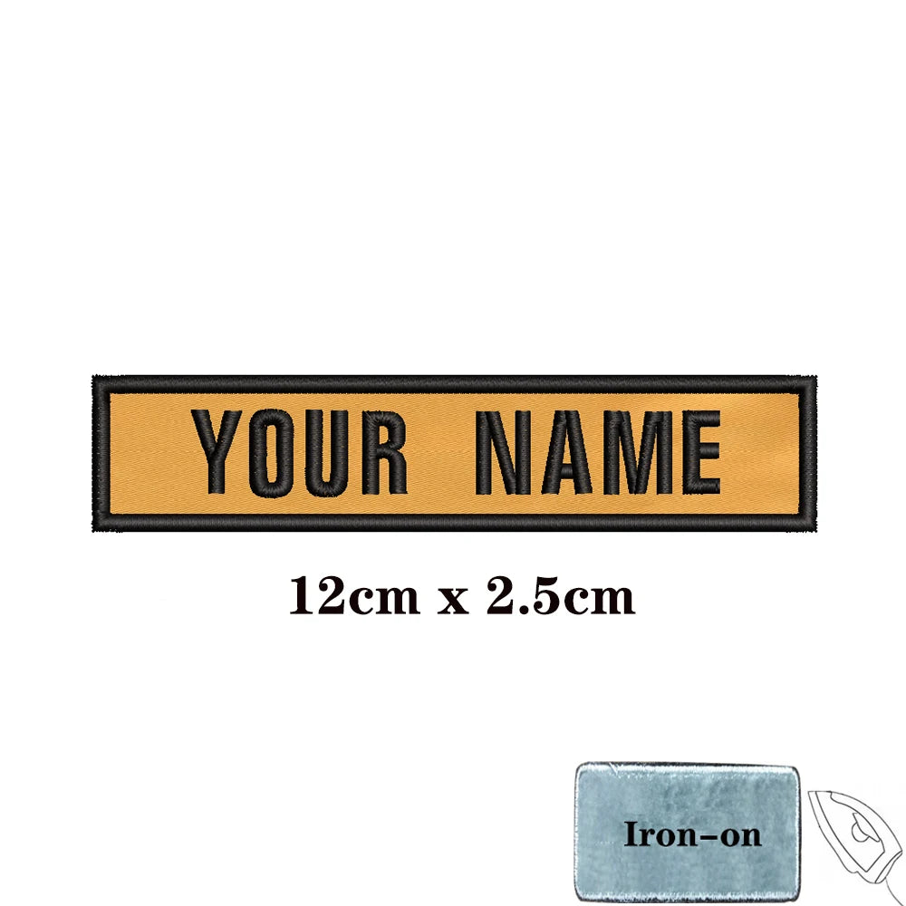 1PC Custom Personalized Name number Patch Stripes Badge tags chevrons Armband Iron On Or Hook Loop embroidered yellow