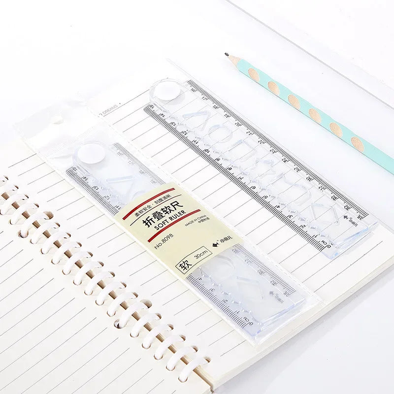 1PC 30cm Folding Flexible Ruler Transparent PVC Creative Drawing Tool Student Stationery Supplies
