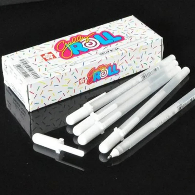 1Pc Sakura Gelly Roll Gel Pen White Color 0.5/0.8 /1.0mm High Light Marke Pen Black Cardboard Art Painting Pen White Line Pens