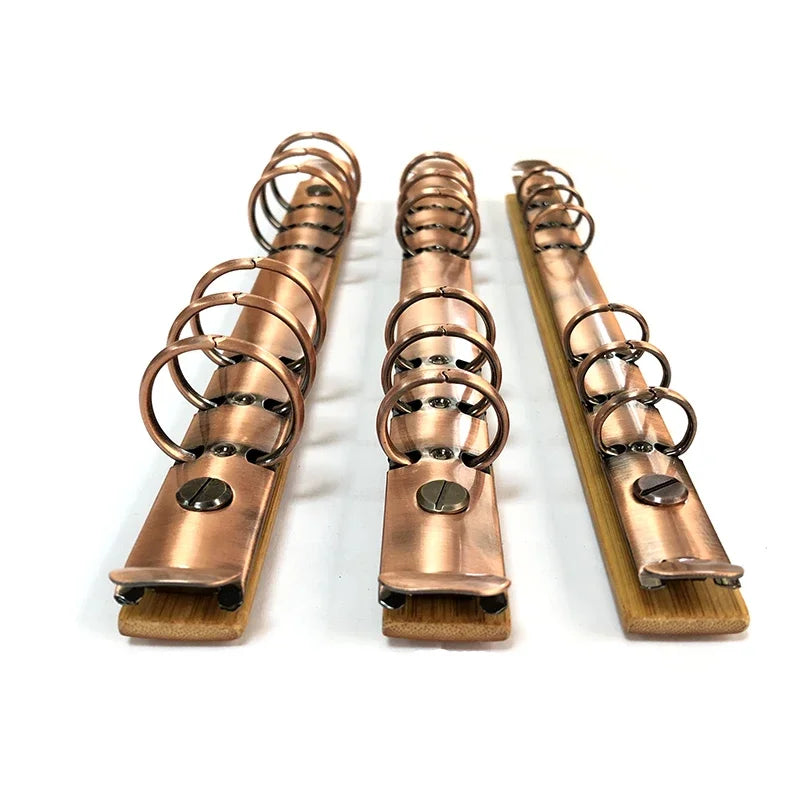 A5 Metal Ring Binder Clips with Bamboo Back Panel 6 Detachable Buckle Loose-leaf Binding Strip for Data Book Album Notebook