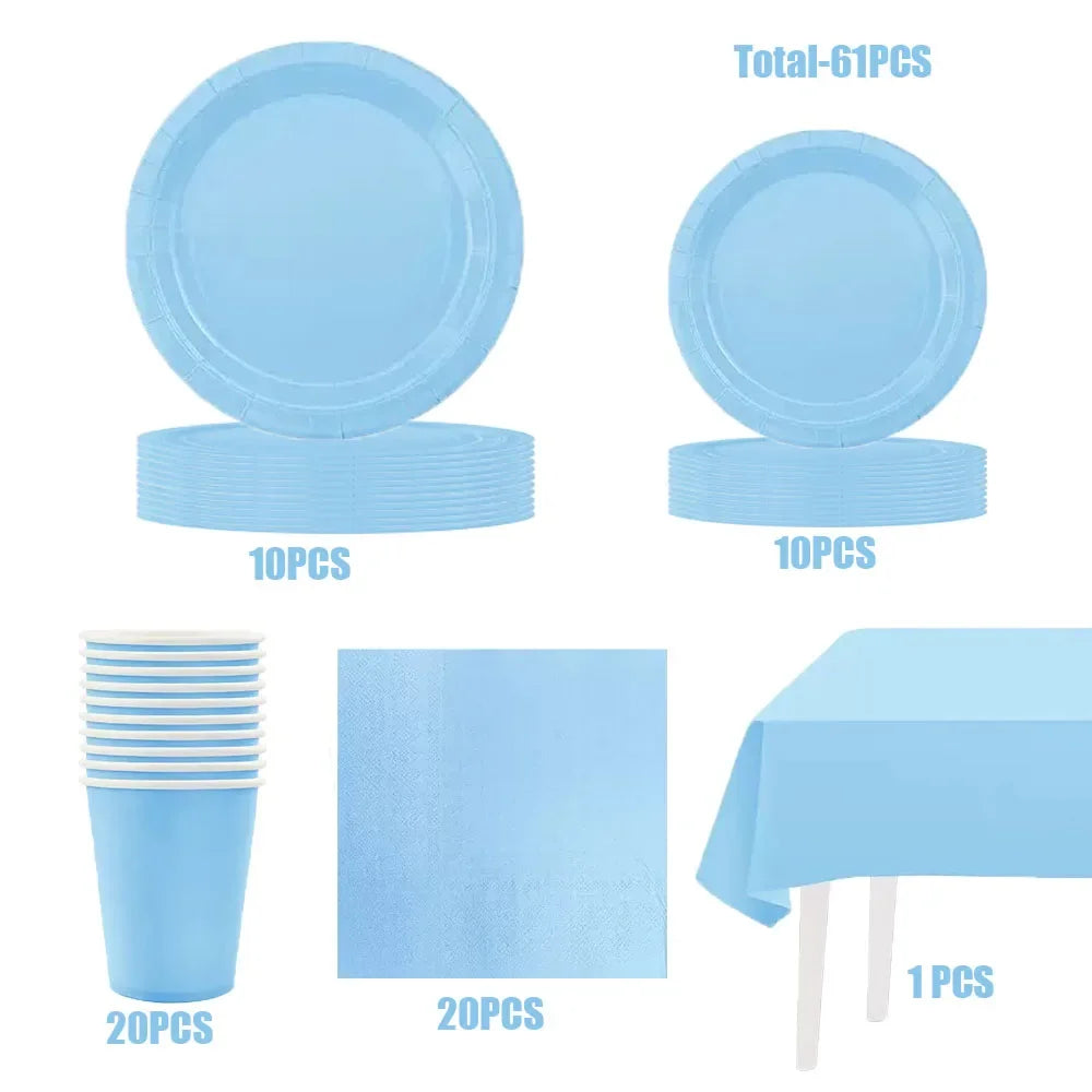 Light Blue Disposable Tableware Set Paper Plates Cups Napkins For Boy Baby Shower Kids Birthday Party Decorations Supplies