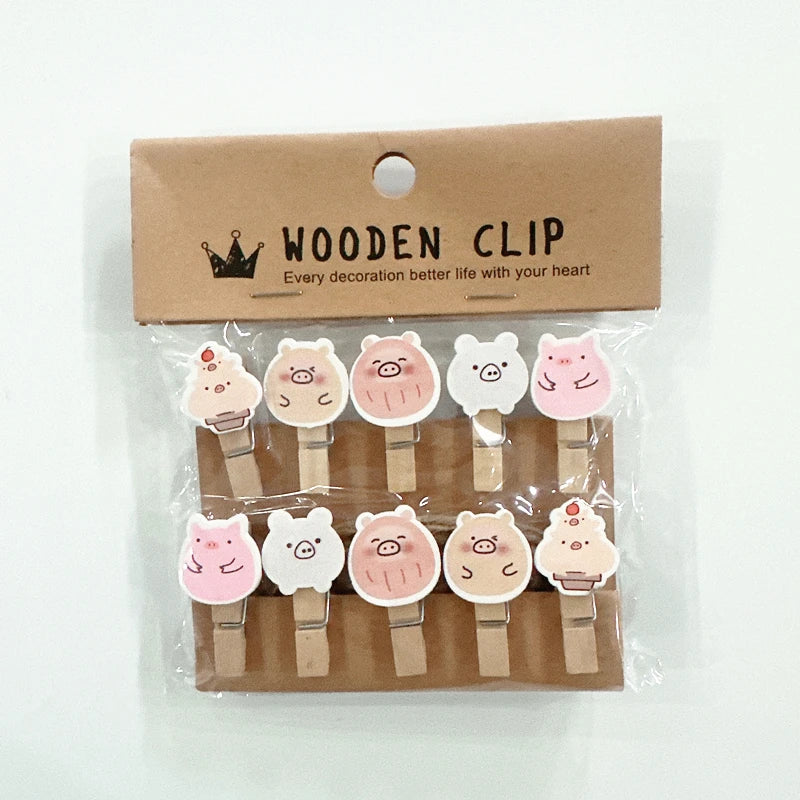 10 Pcs/Lot Creative Cartoon Animal Wooden Clip With Hemp Rope Photo Paper Clothespin Craft Clips Party Decoration Clip