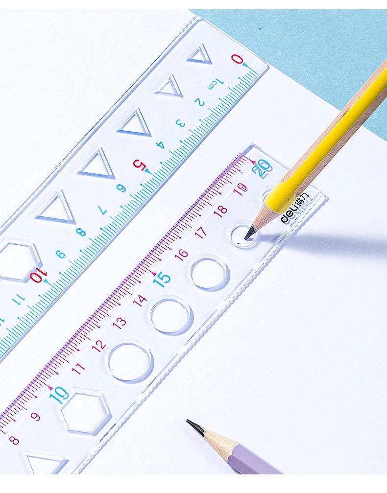 Deli 4pcs/set Transparent Soft Ruler Flexible Straight Triangle Rulers Protractor for Home Office Drawing Maths Measuring Tool