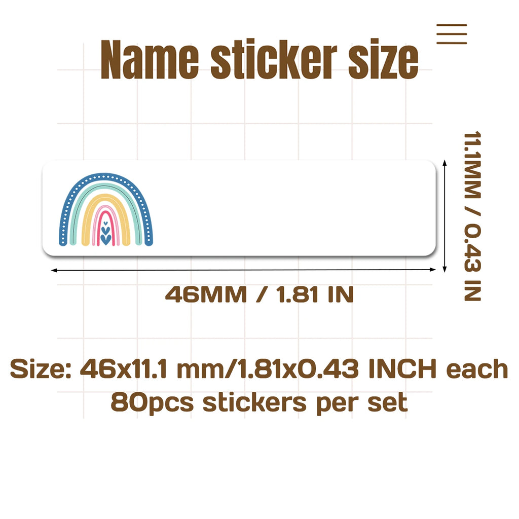 80/160/240pcs Personalized Name Stickers Custom Waterproof Labels Stick on Tag Kids Teacher Parents School Daycare - Rainbow 414