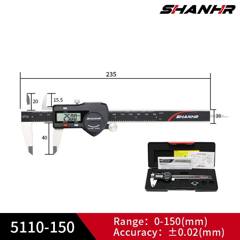 SHANHR 150/200/300 mm Digital Electronic Caliper Ruler IP54 Digital Vernier Caliper Digital Caliper Stainless Steel Calipers