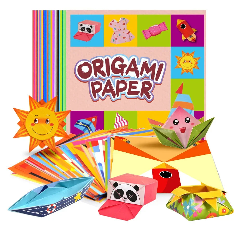 Children's colorful origami set, double-sided origami paper and instruction manual, suitable for DIY art and handmade projects