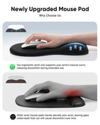 Ergonomic Mouse Pad with Wrist Rest, Black Mousepad with Wrist Support, Non-Slip Hard Base Mouse Pads, Portable for Office/Home