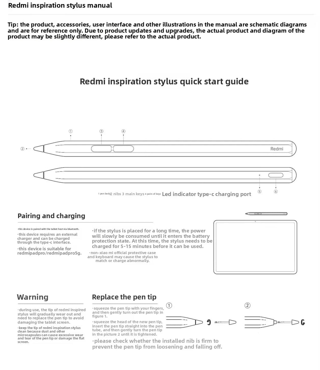 Original Redmi Stylus Pen 240Hz Draw Writing Screenshot Tablet 4096 Level Palm Rejection For Redmi Pad Pro / Redmi Pad 2