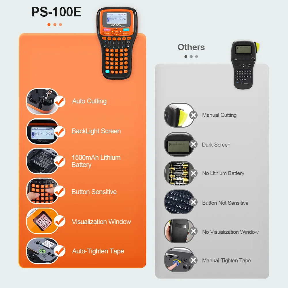 PS100E Portable Wireless Label Printer TZeFX231 Industrial Label Maker Compatible for Brother P-touch Label Maker TZe231 Tapes