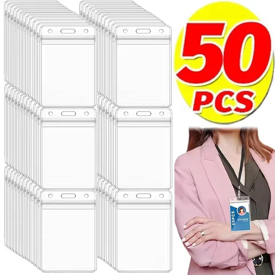 50/20/10PCS Transparent Name ID Badge Holder Waterproof Thick Vertical Business Card Holder Protectors with Resealable Zip