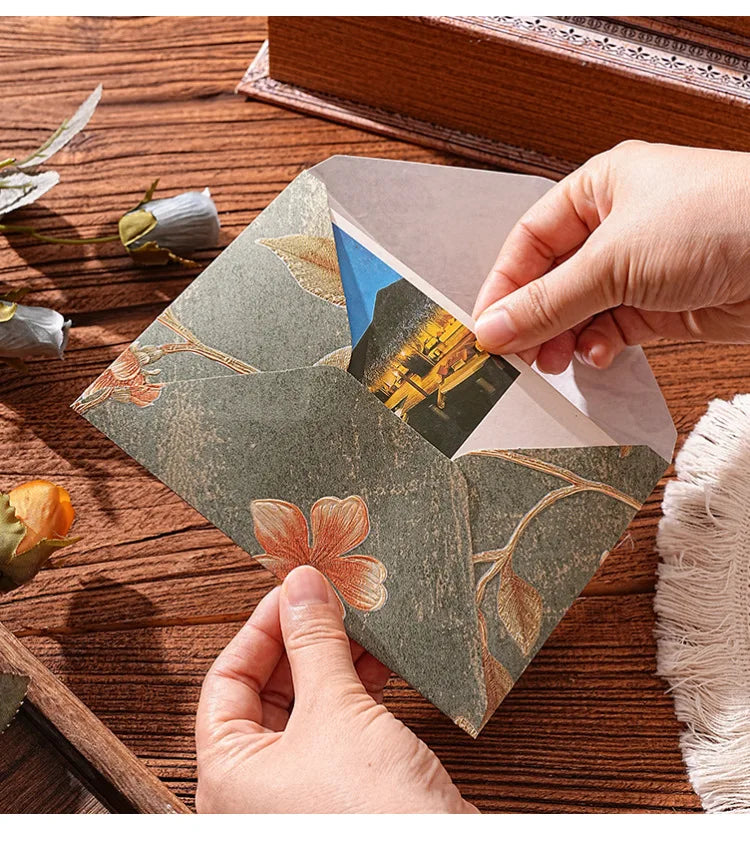 10pcs Oriental Yunjin Brocade Vintage Embossed Letter Envelope Elegant Envelope for Invitation Complete Luxury Set for Weddings