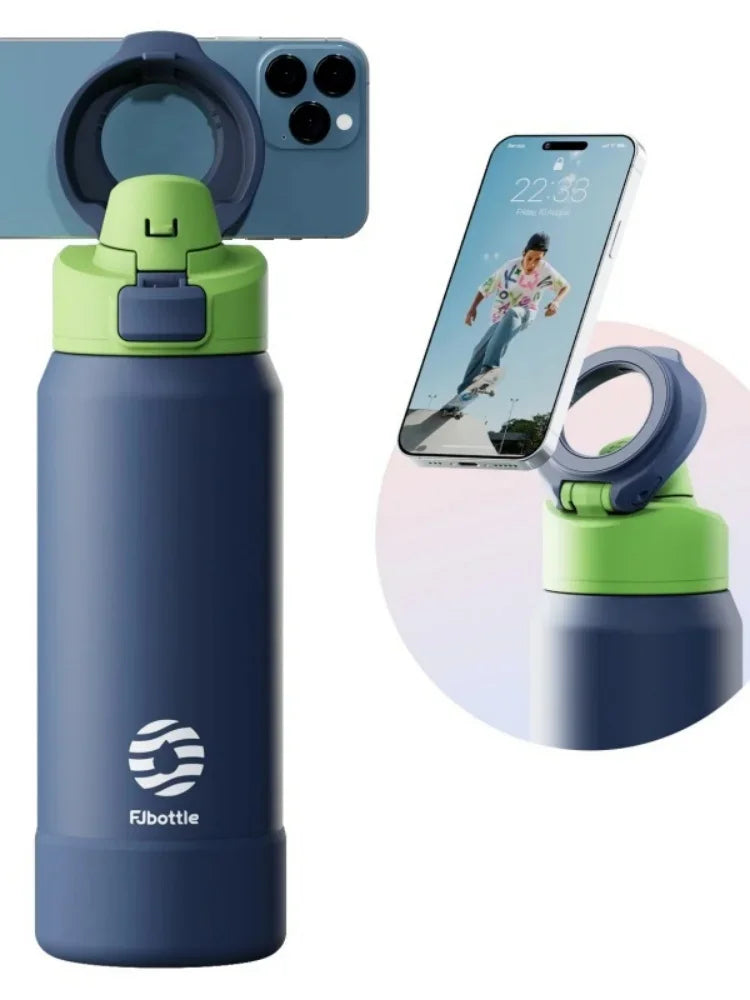 FEIJIAN 710/950ML Stainless Steel Sports Water Bottle with Magnetic Phone Holder Bouncing cover Insulation Cup Magnetic Thermos
