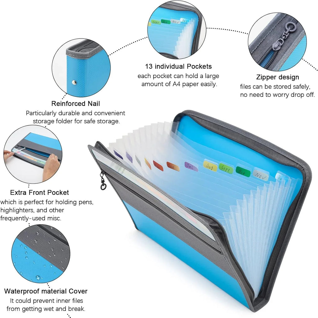Expanding File Organizer 13 Pocket Accordion A4 Document Ziper Folder Bag Hot Style