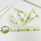 4pcs New Acrylic Ruler Set Red Kitten/Green Puppy Measurement Drawing Stationery Straight Ruler Set Square School Office