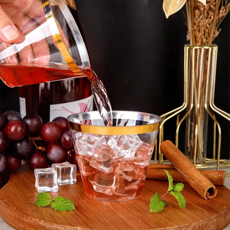 25PCS Disposable Champagne Clear Plastic Cup Outdoor Picnic Cup Drinking Cup for Parties Birthdays Weddings Cocktail Party