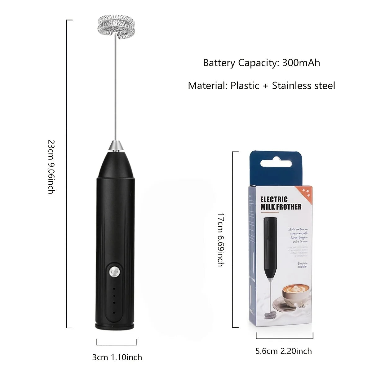 Handheld Milk Frother Type-C Rechargeable Cordless Foam Maker 304 Stainless Steel Mini Mixer for Coffee Matcha Egg Baking Home